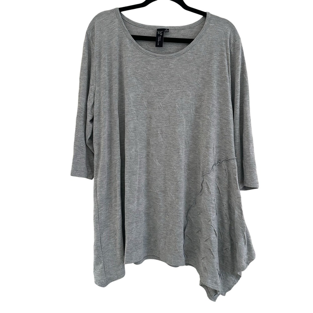 Focus Casual Life Tunic Top Gray Asymmetrical Lagenlook Artsy Boho Size XL